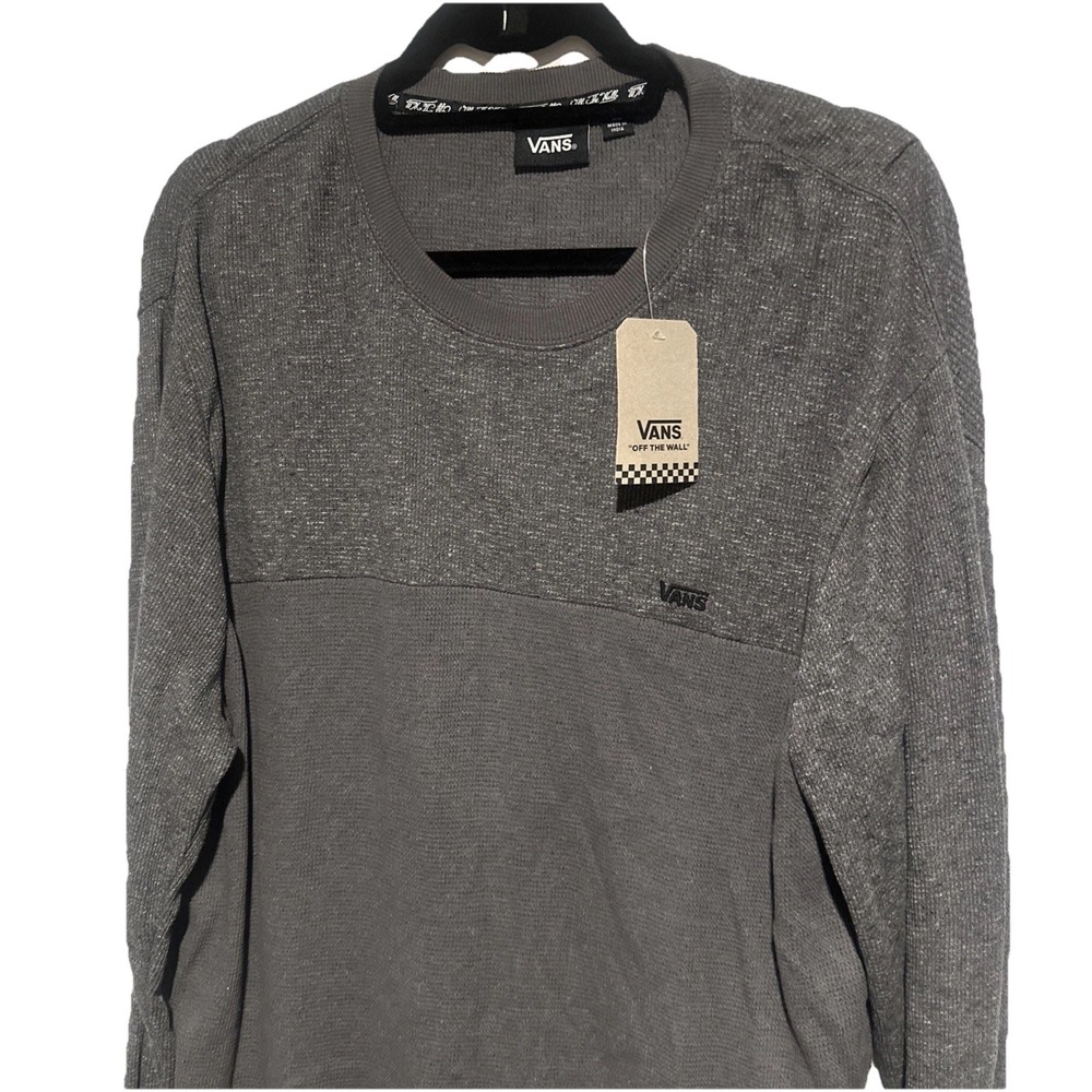 NWT Vans Shirt Men's XL Waffle Knit Pullover Crewneck Gray Skateboard Grunge